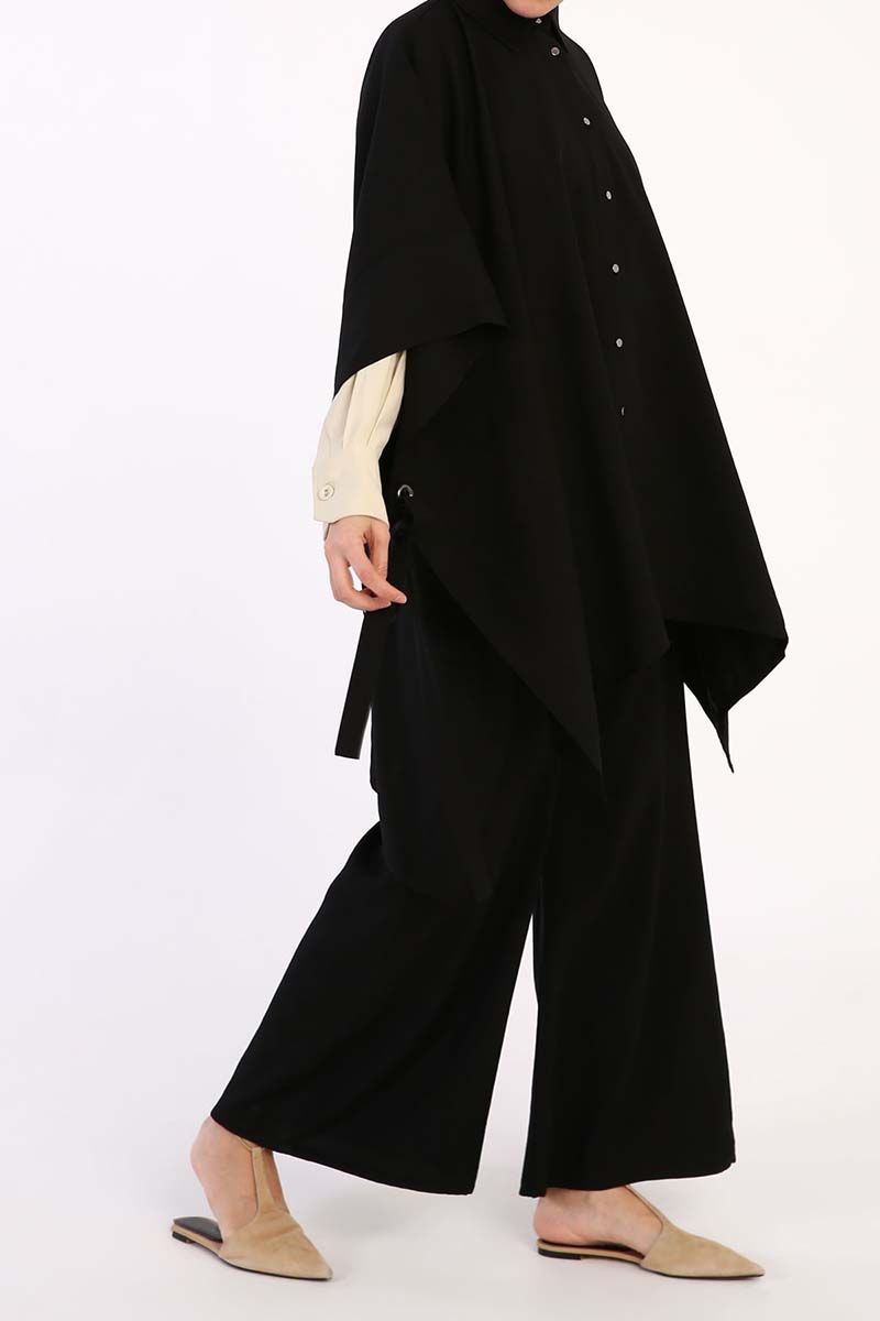 Comfy Lace Detailed Half Kimono Sleeve Viscose Shirt & Wide Leg Pants Set