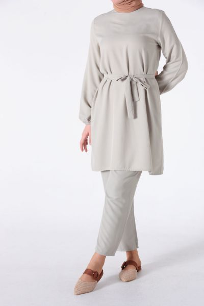 Self Belted Bishop Sleeve Tunic and Pants Set