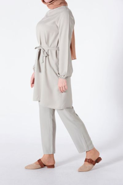 Self Belted Bishop Sleeve Tunic and Pants Set