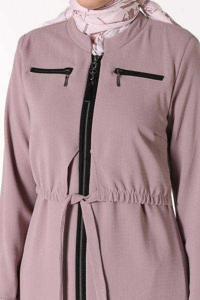 Pocket Front Zipper Detailed Long Coat With Pockets