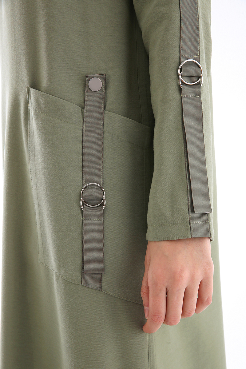 Sleeve Detailed Long Viscose Tunic With Pocket