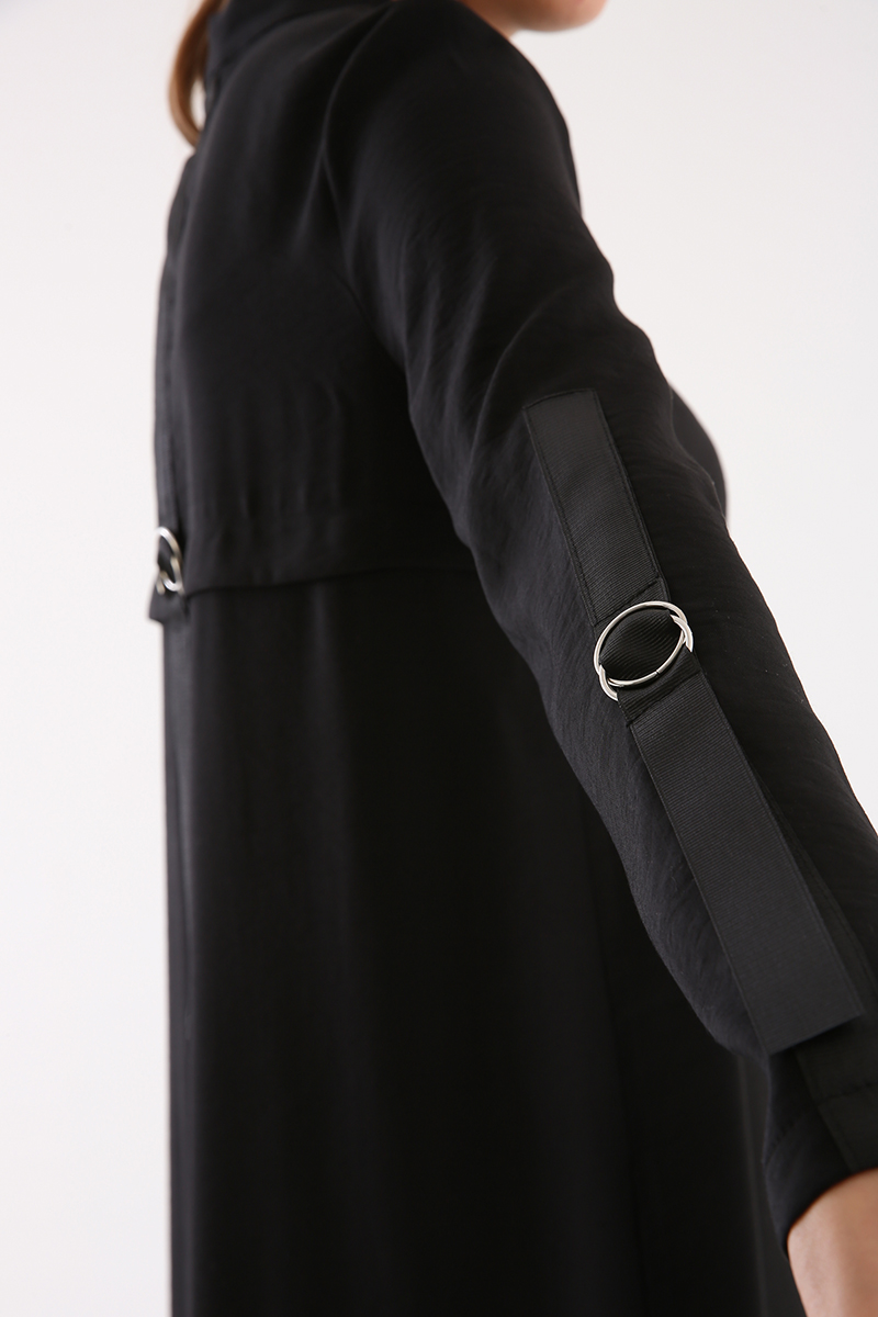 Sleeve Detailed Long Viscose Tunic With Pocket
