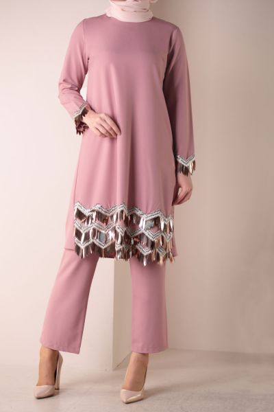 Sequined Blouse and Pants Set