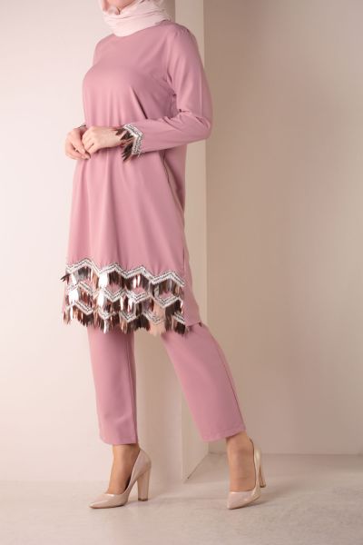 Sequined Blouse and Pants Set