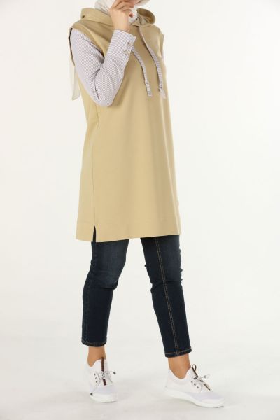 HOODED COMBED COTTON TUNIC