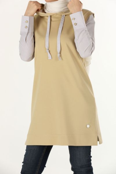 HOODED COMBED COTTON TUNIC