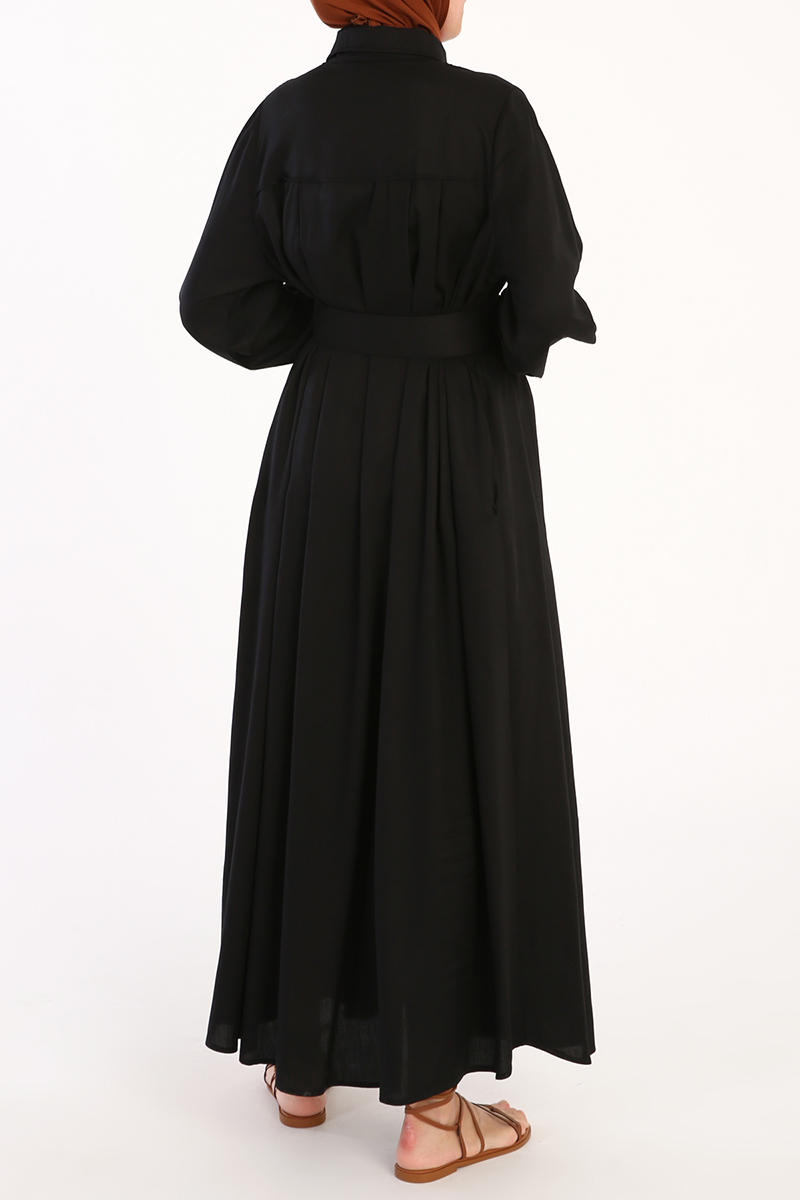 Button Front Pleated Comfy Viscose Abaya