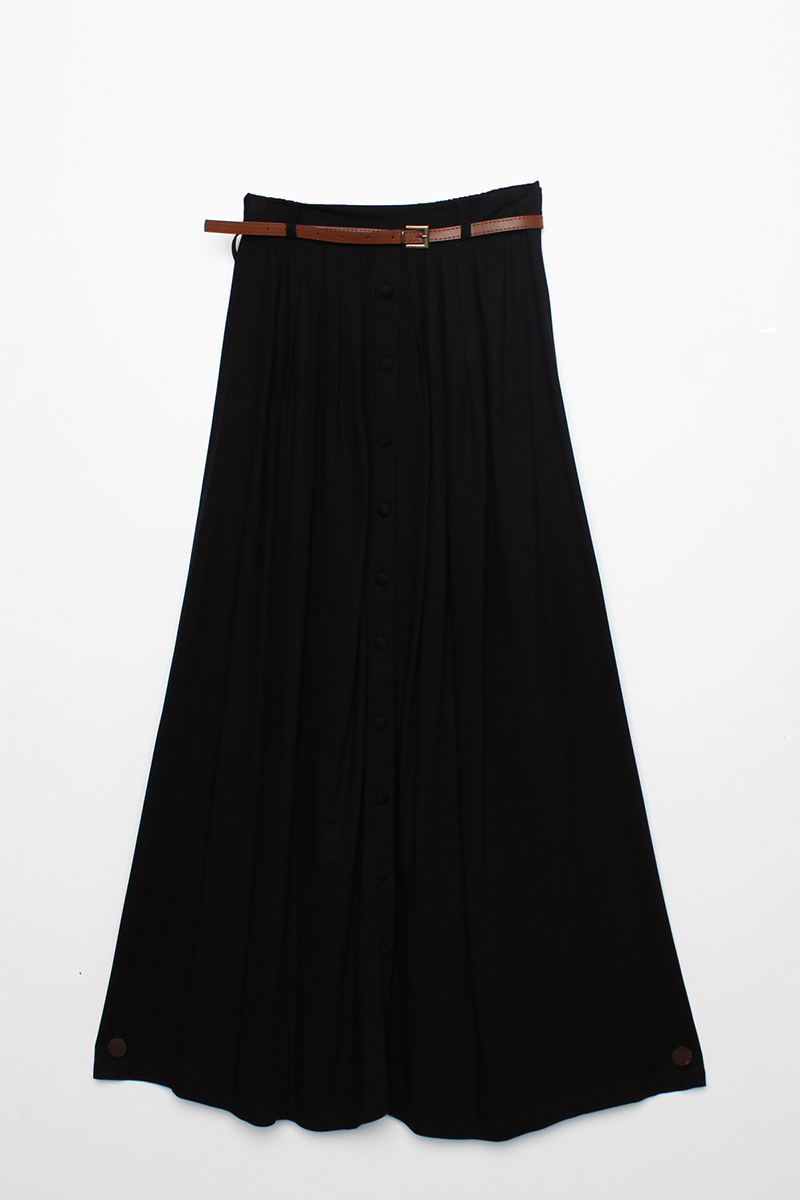 Pleated Button Front Viscose Skirt