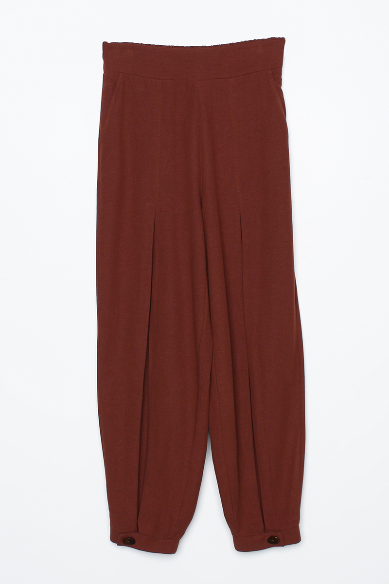 Pleated Leg Button Detailed Trousers