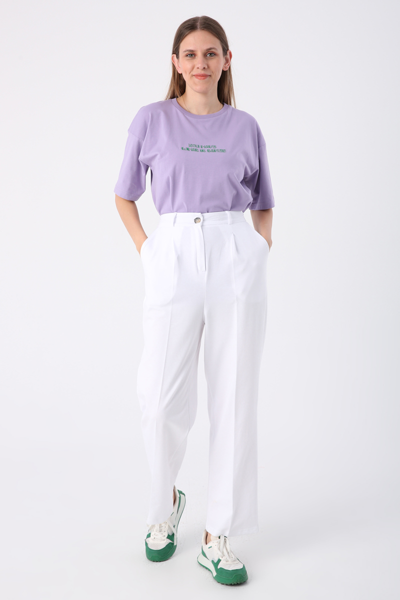 Pleated Cotton Pants With Pocket
