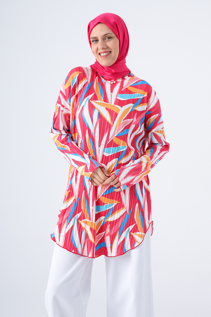 Pleated Emprinted Patterned Comfortable Moulded Tunic