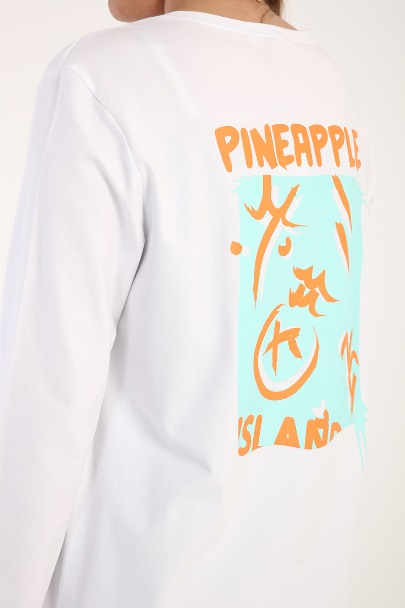 Comfy Pineapple Printed Long Sleeve T-Shirt Tunic