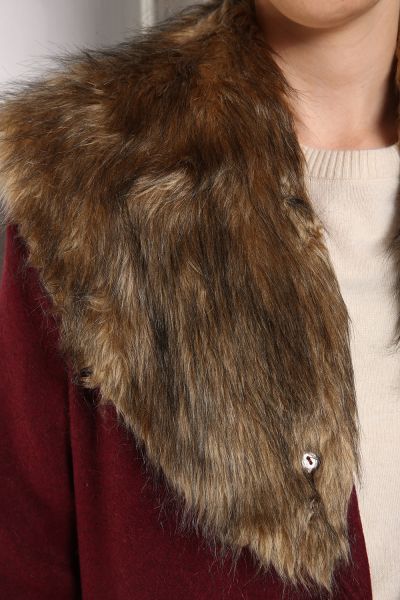 Fur Collar Belted Snap Fastener Coat