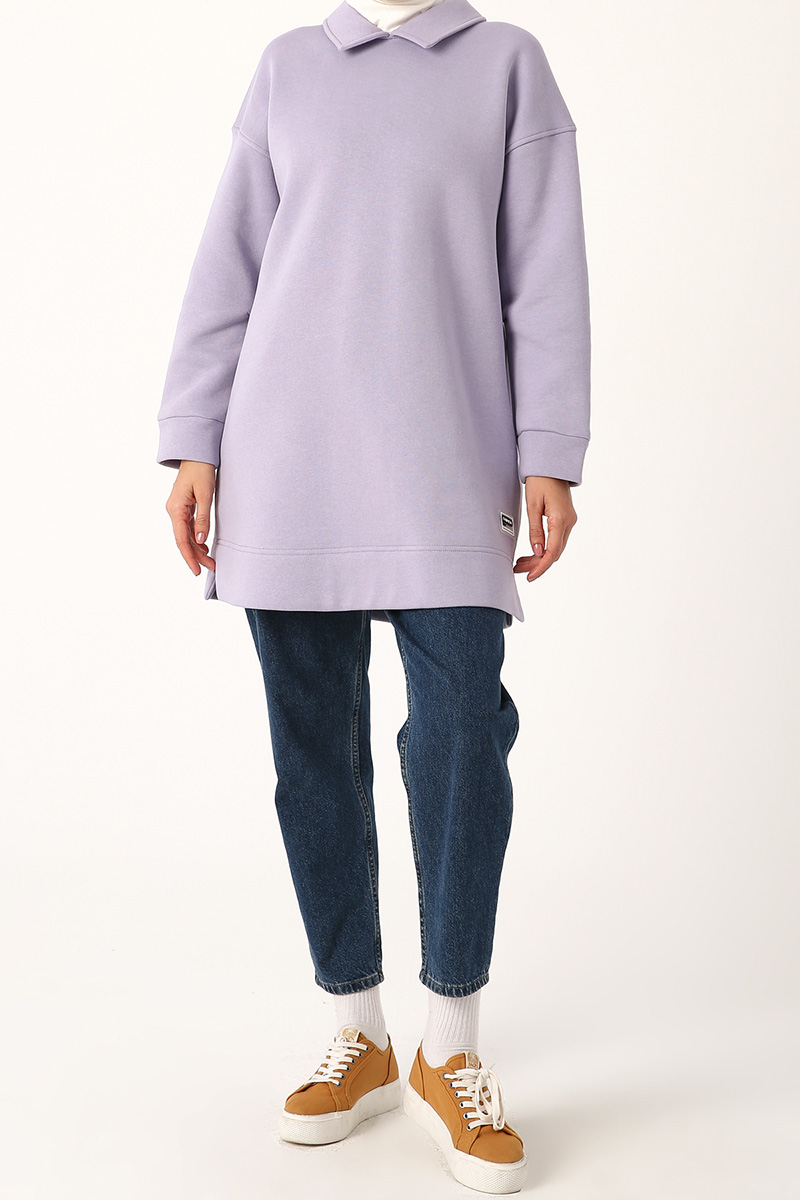 Polo Neck Thermal Sweatshirt Tunic