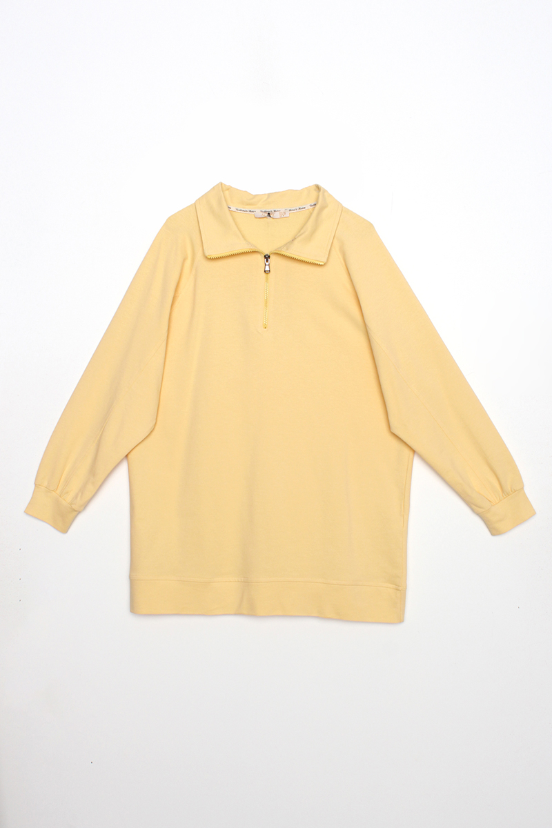 Polo Neck Zipper Detailed Cotton Sweatshirt