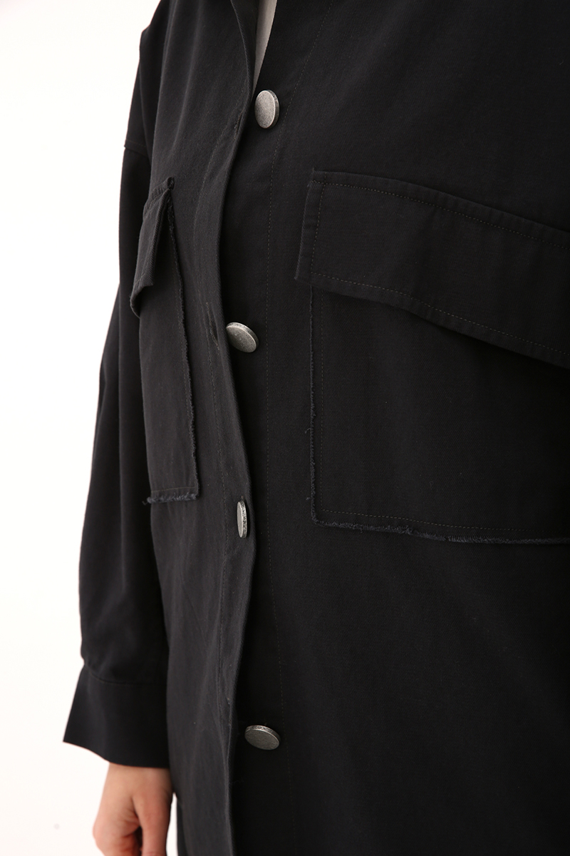 Oversize Long Pocket Detailed Peacoat Jacket