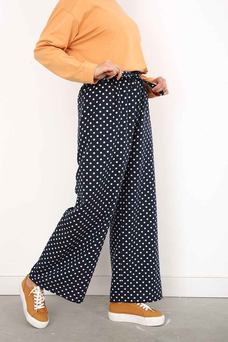 Polka-Dotted Elastic Waist Comfy Pants