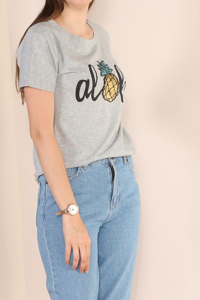 Stamp Embroidery Printed Short Sleeve T-Shirt