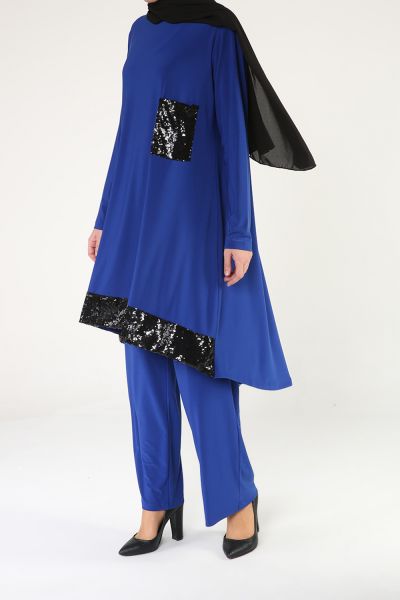 Sequined Hijab Suit With Pants