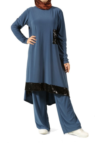 Sequined Hijab Suit With Pants