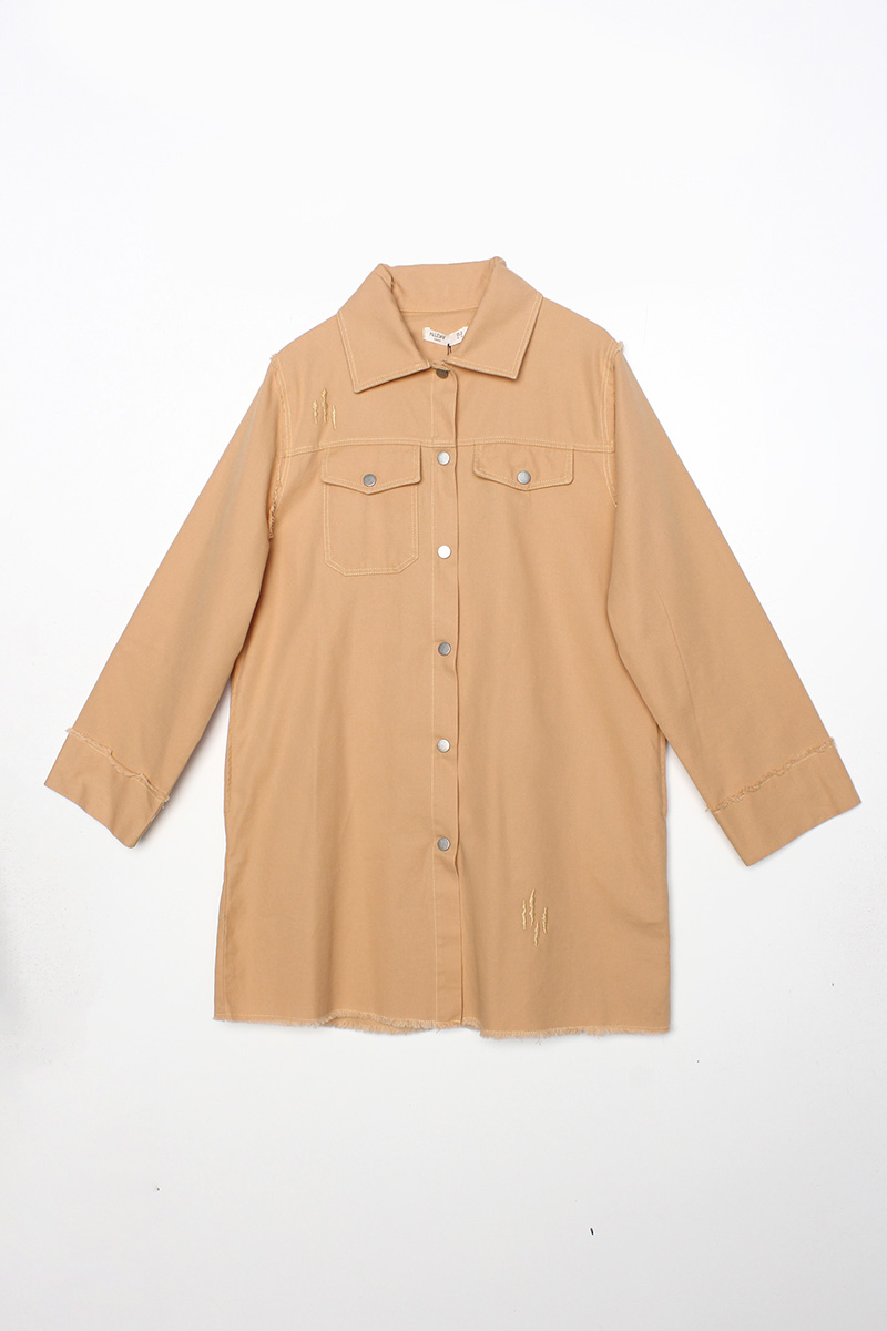 Tasseled Relaxed Fit Shirt Collar Snap Fastener Jacket