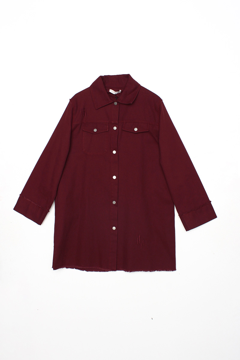 Tasseled Relaxed Fit Shirt Collar Snap Fastener Jacket