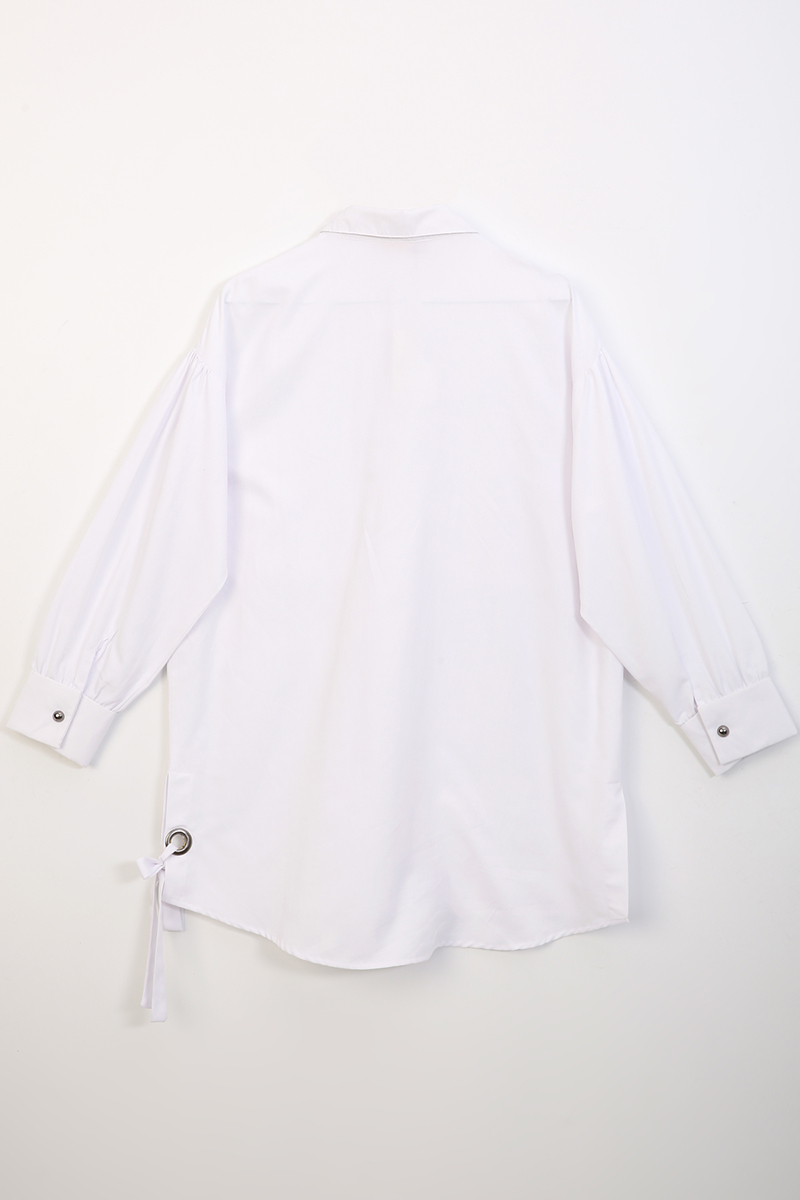 Bishop Sleeve Hem Detailed Comfy Shirt Tunic