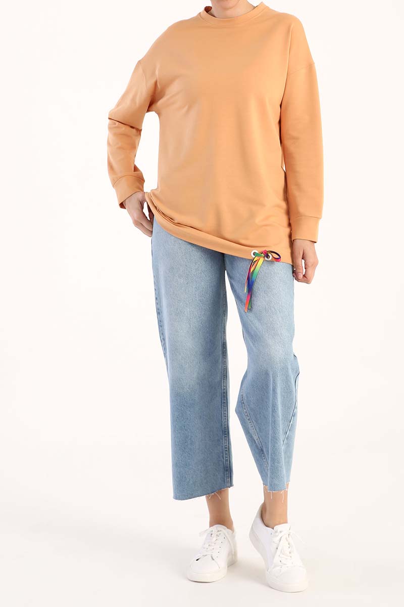Comfy Colorful Lace Detailed Crew Neck Sweatshirt