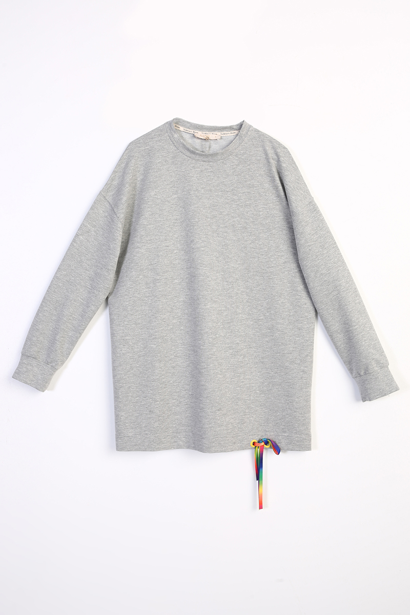 Comfy Colorful Lace Detailed Crew Neck Sweatshirt