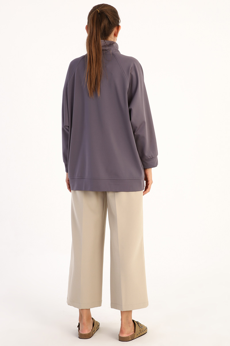 Oversize Raglan Sleeve Zipper Detailed Sweatshirt