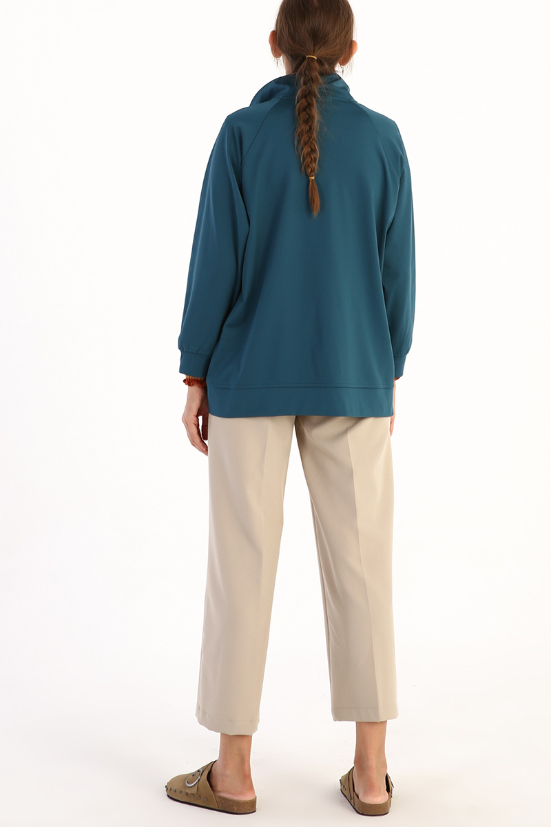 Oversize Raglan Sleeve Zipper Detailed Sweatshirt