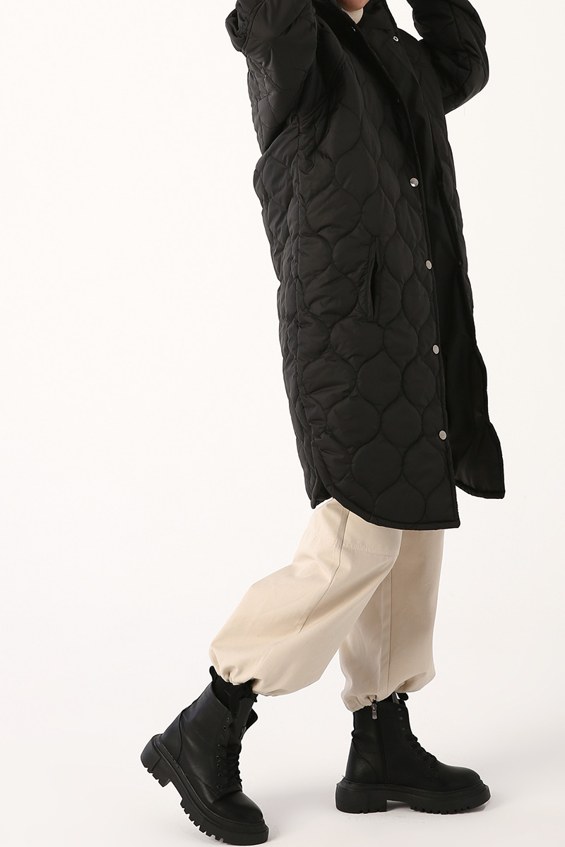 Raglan Sleeve Quilted Hooded Coat