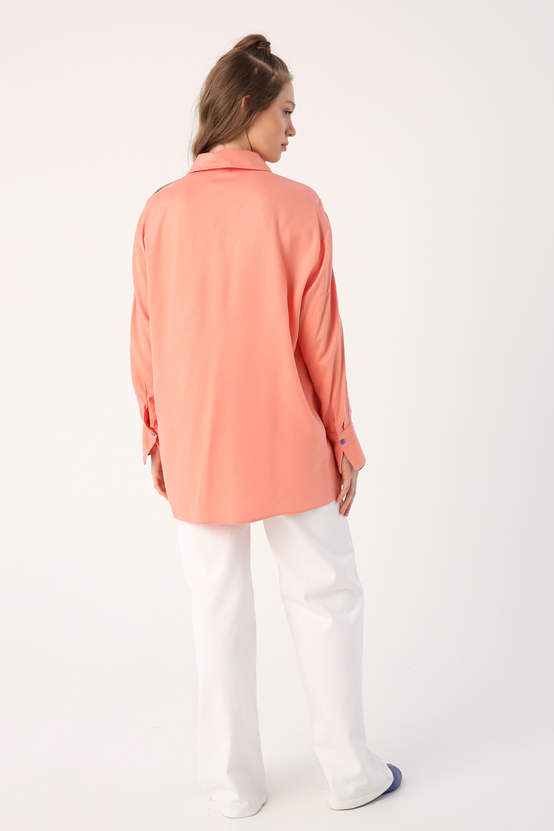 Colorful Lon Sleeve Piping Detailed Viscose Shirt