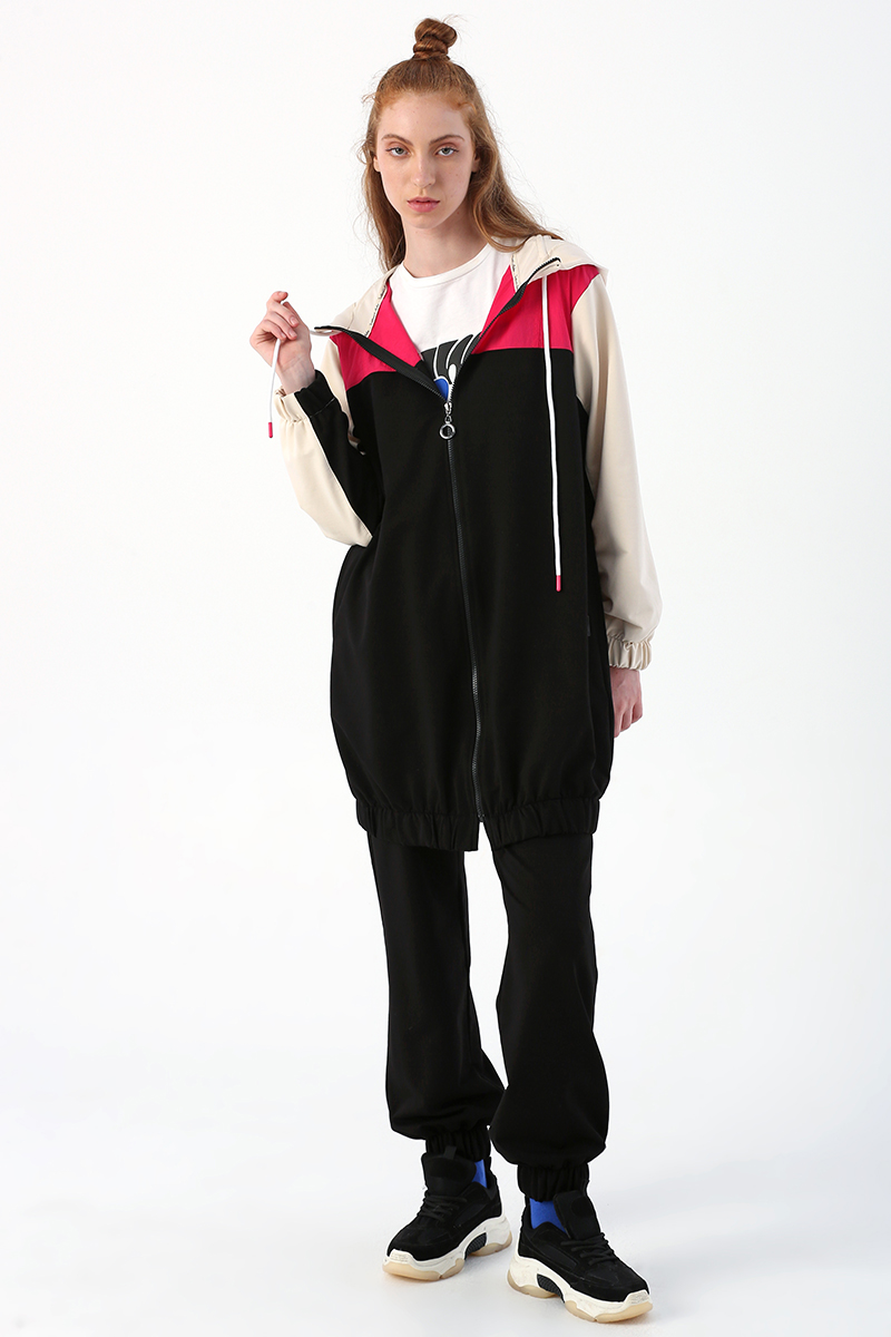 Colorful Woven Garnish Hooded Tracksuit Set