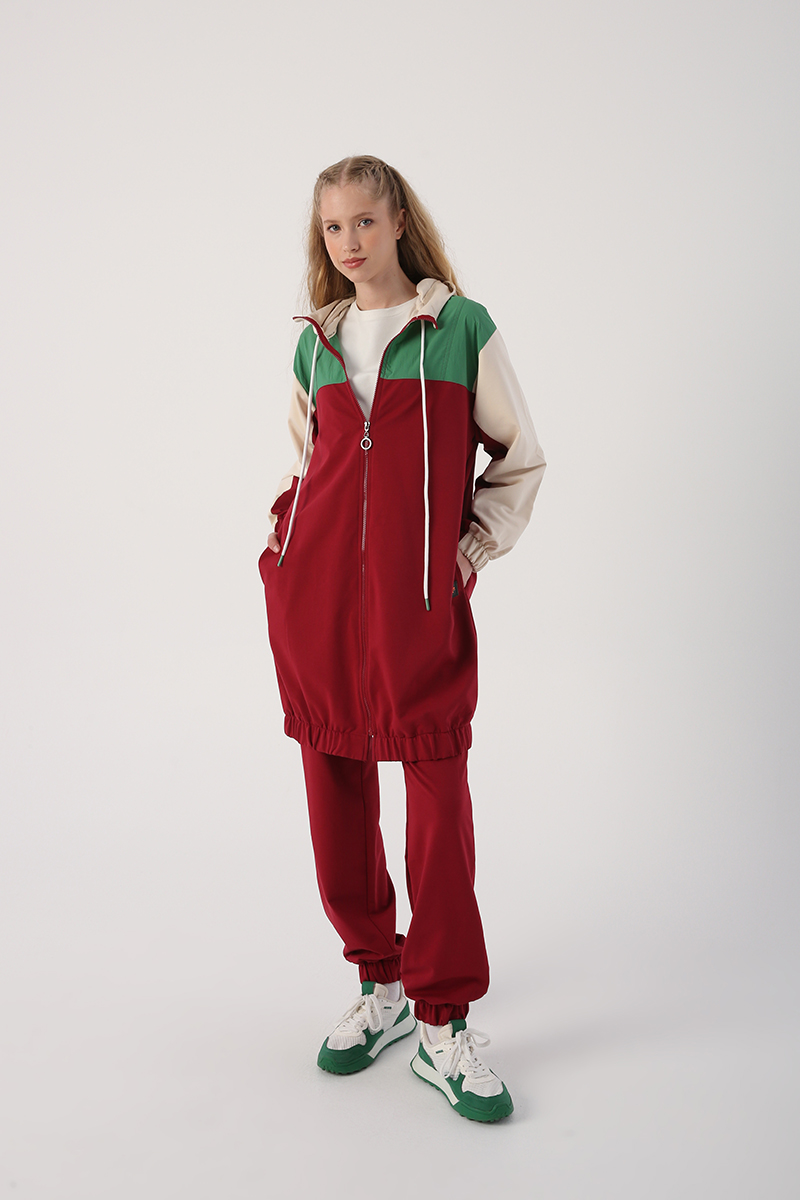 Colorful Woven Garnish Hooded Tracksuit Set