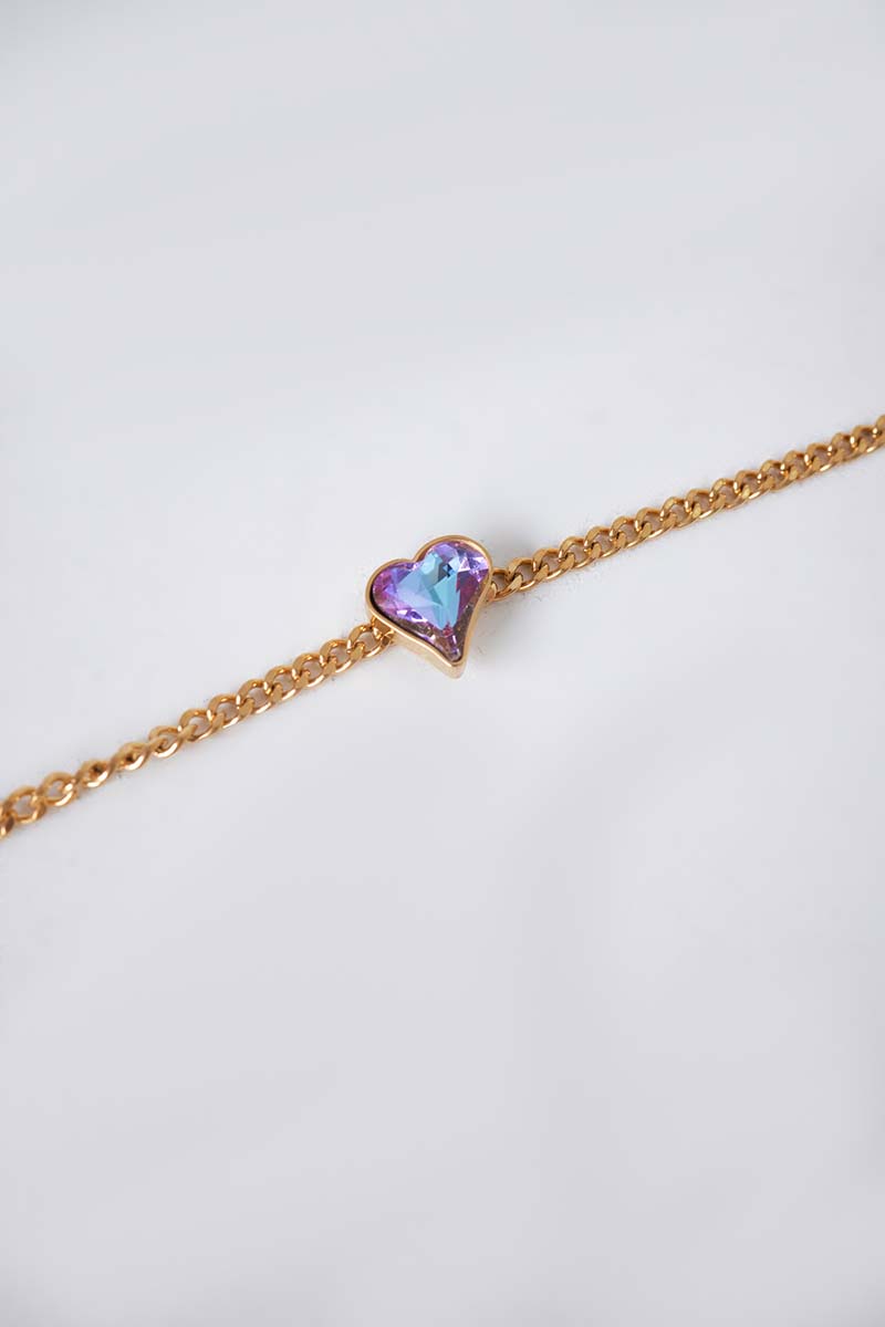 Heart Steel Bracelet With Coloured Stones
