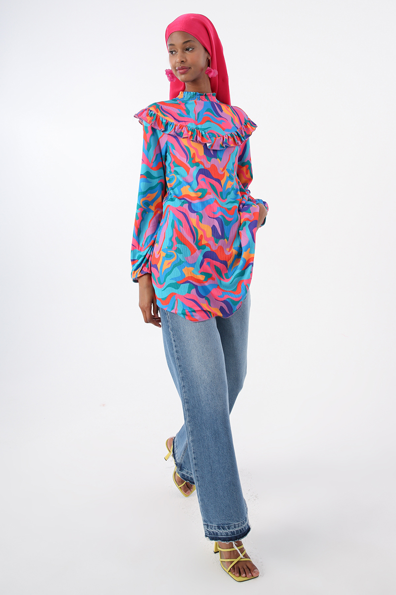 Emprime Patterned Tunic with Ruffled Robe