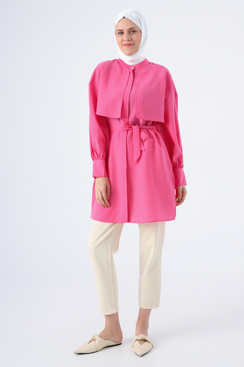 Windbreaker Belted Stand Up Collar Shirt Tunic