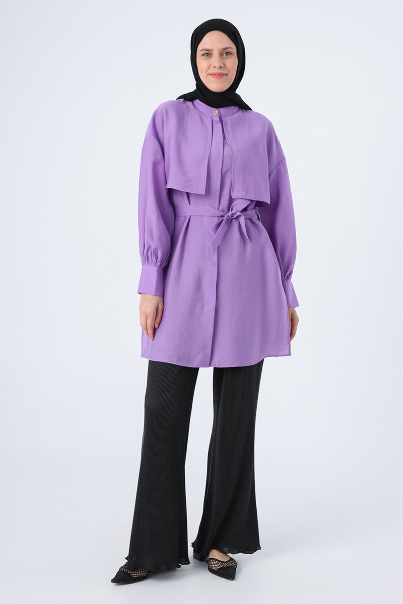 Windbreaker Belted Stand Up Collar Shirt Tunic