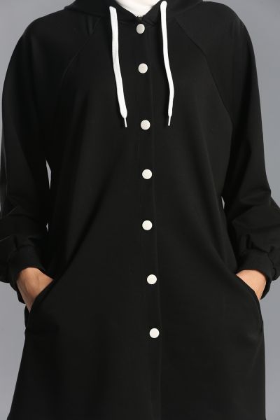 Hooded Printed Buttoned Cardigan