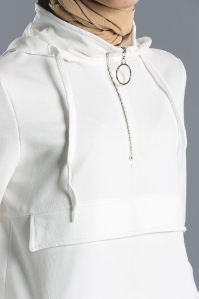 Hooded Zippered Detail Sweatshirt Tunic