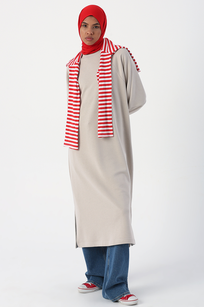 Oversize Thernaled Slit Detail Sweat Tunic