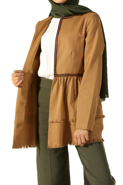 Doğal Kumaş Şeritli Ceket