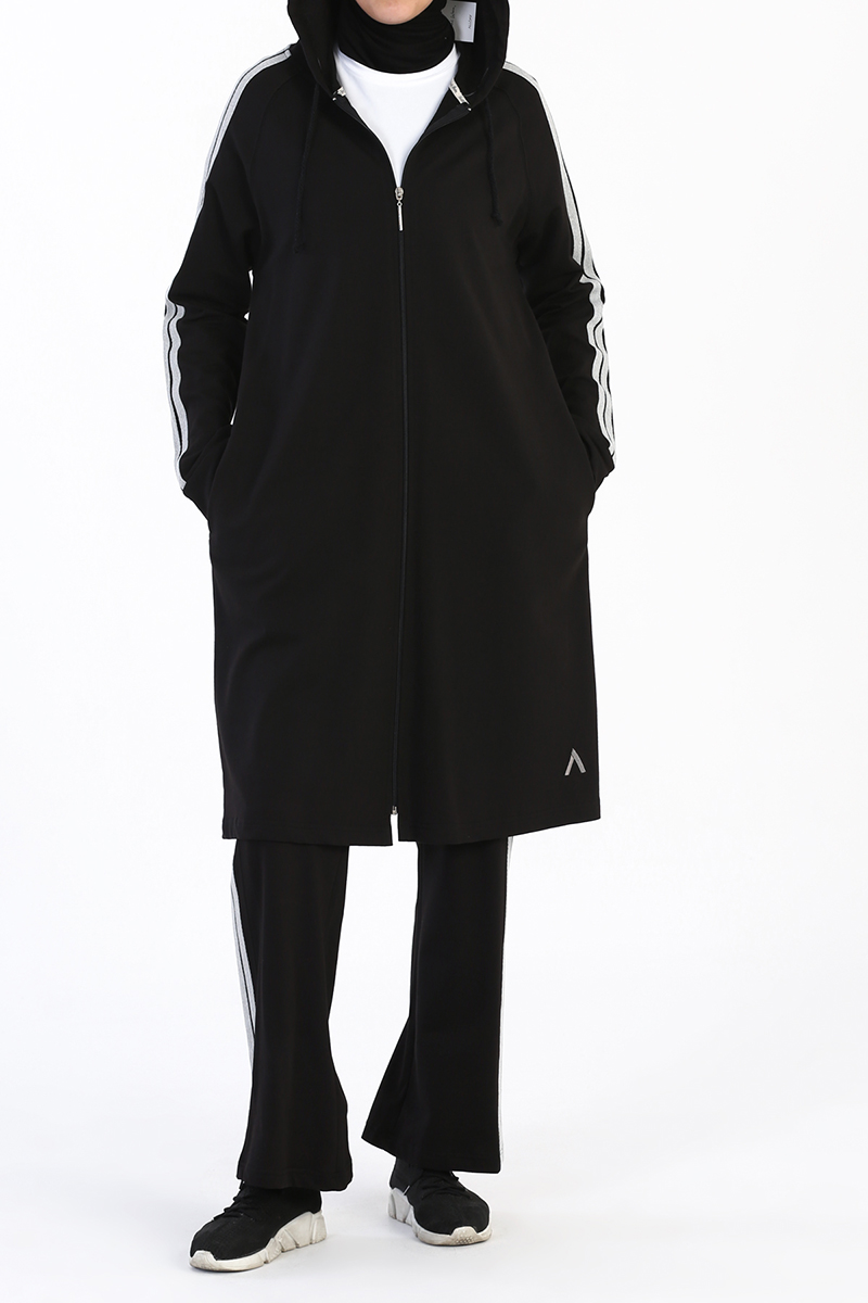 Zipper Front Side Panel Hooded Tracksuit