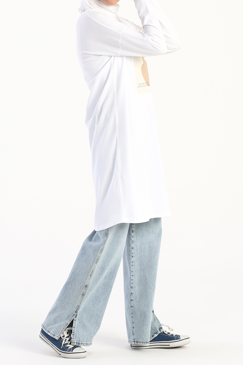 Silüet Baskılı Uzun Kollu T-Shirt Tunik