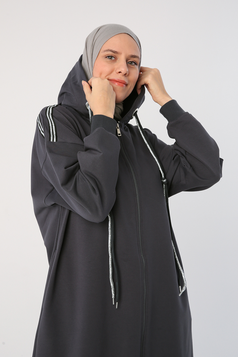 Sim Corded Long Sleeve Hooded Abaya