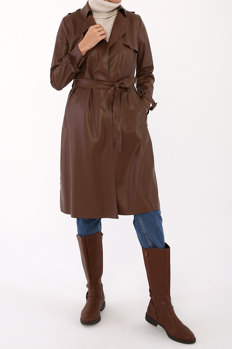Leather Look Trench Coat