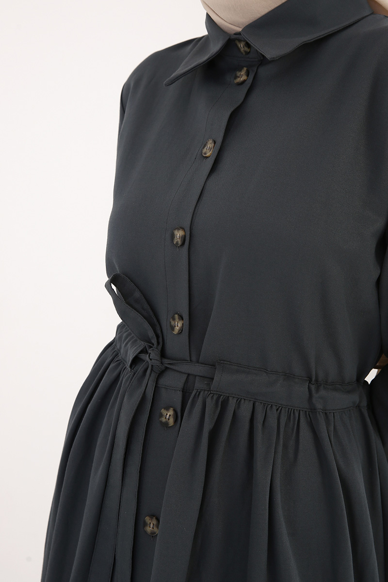 Button Front Drawstring Maxi Dress