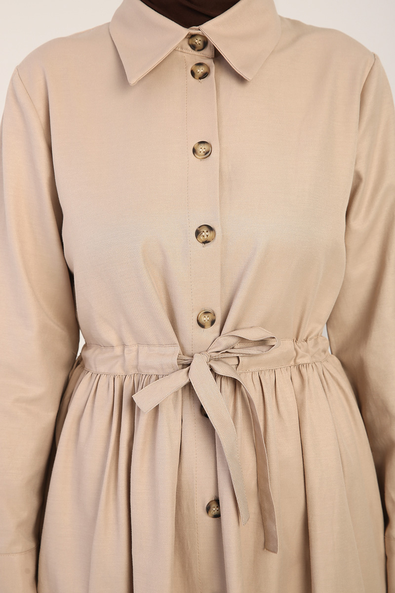 Button Front Drawstring Maxi Dress