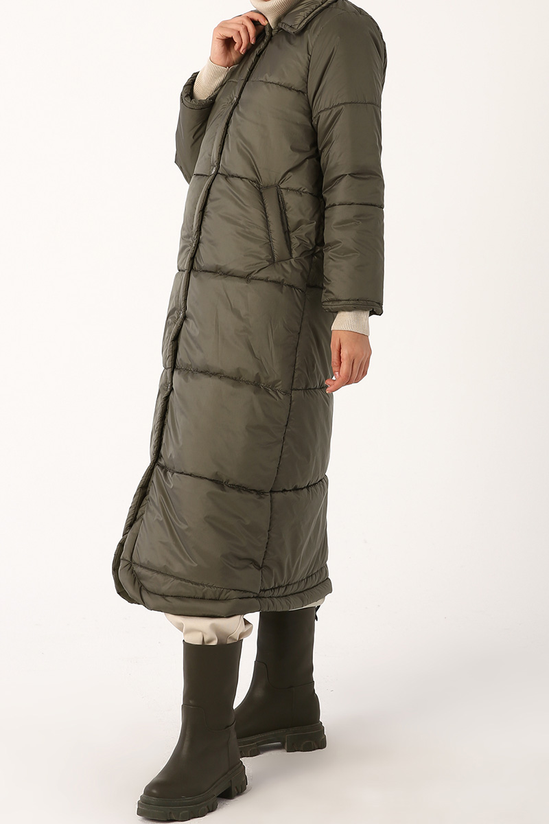 Quilted Striped Maxi Down Coat